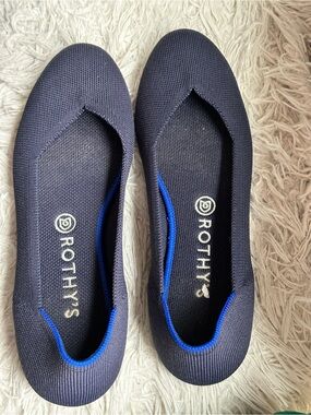 Rothy's Navy Knit Slip-On Ballet Flats with Blue Trim
